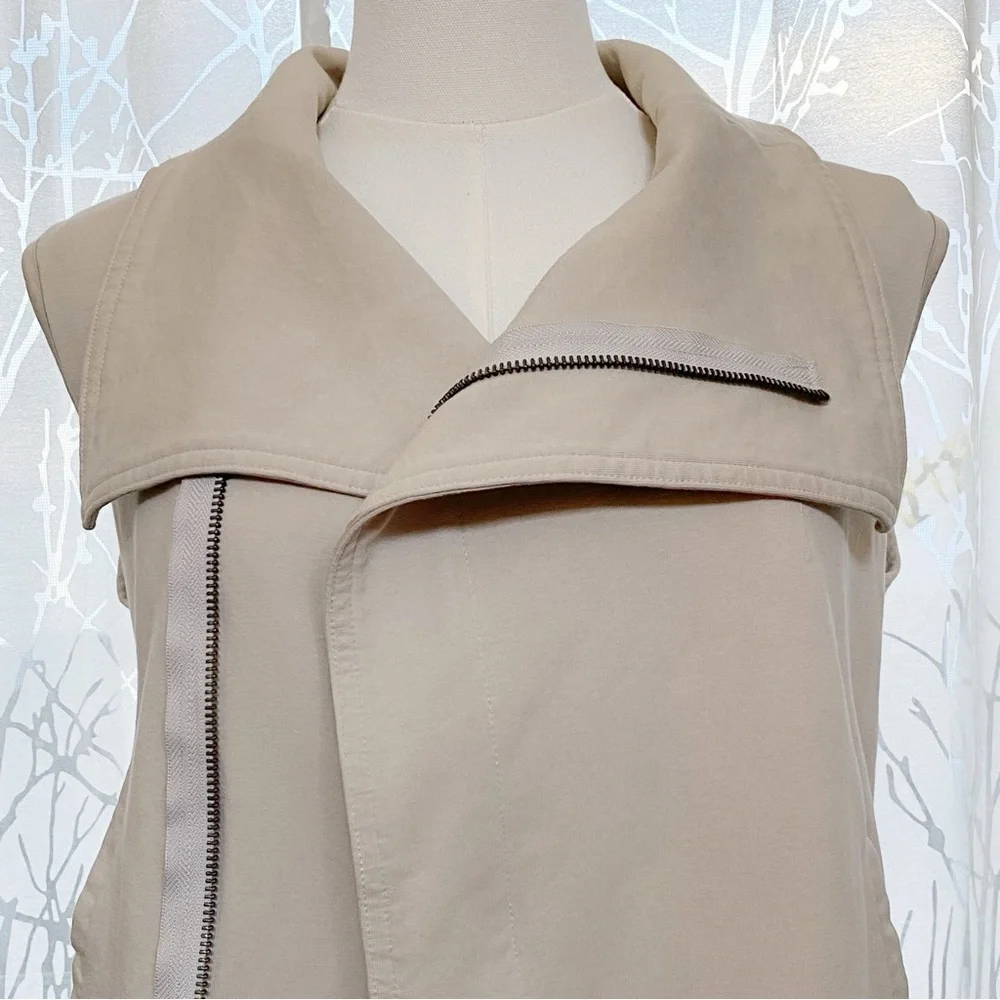 JARBO BEIGE TAN CREAM PIMA COTTON SIDE ZIP UP VEST - Picture 6 of 9
